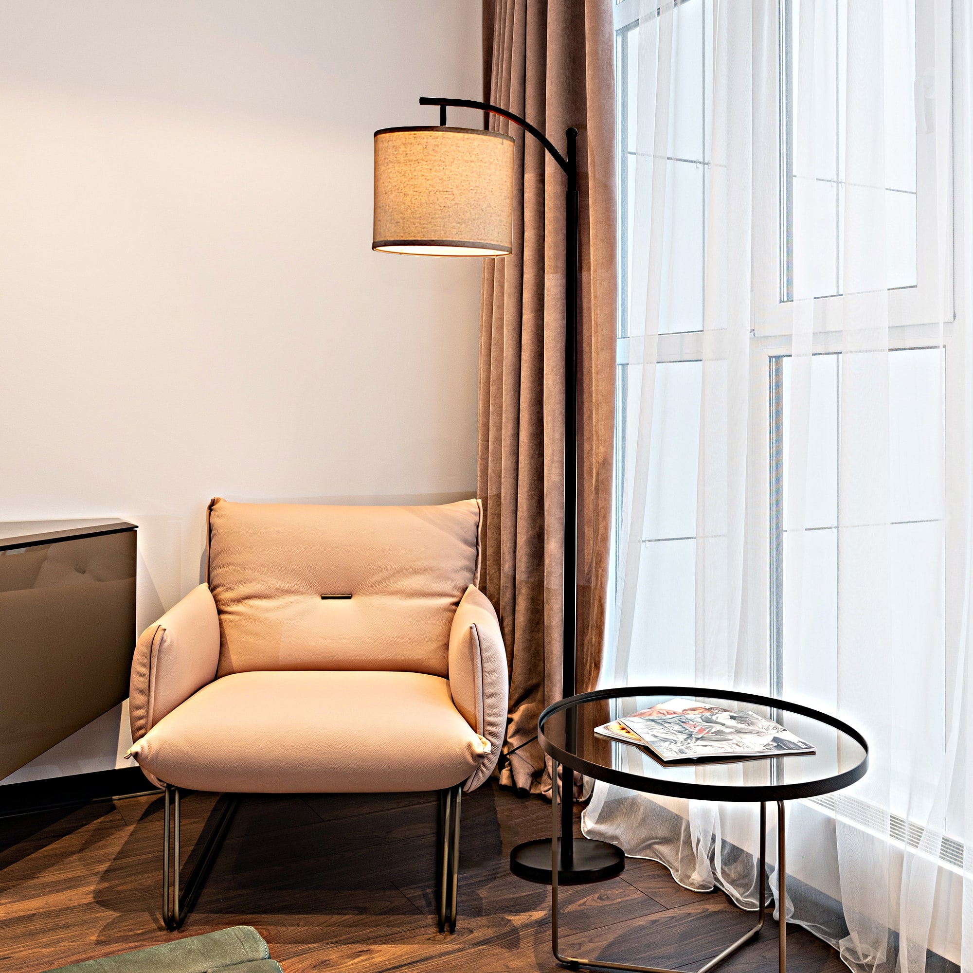 62" Arched Floor Lamp Beige Fabric Lamp Shade for Living Room - On Sale ...